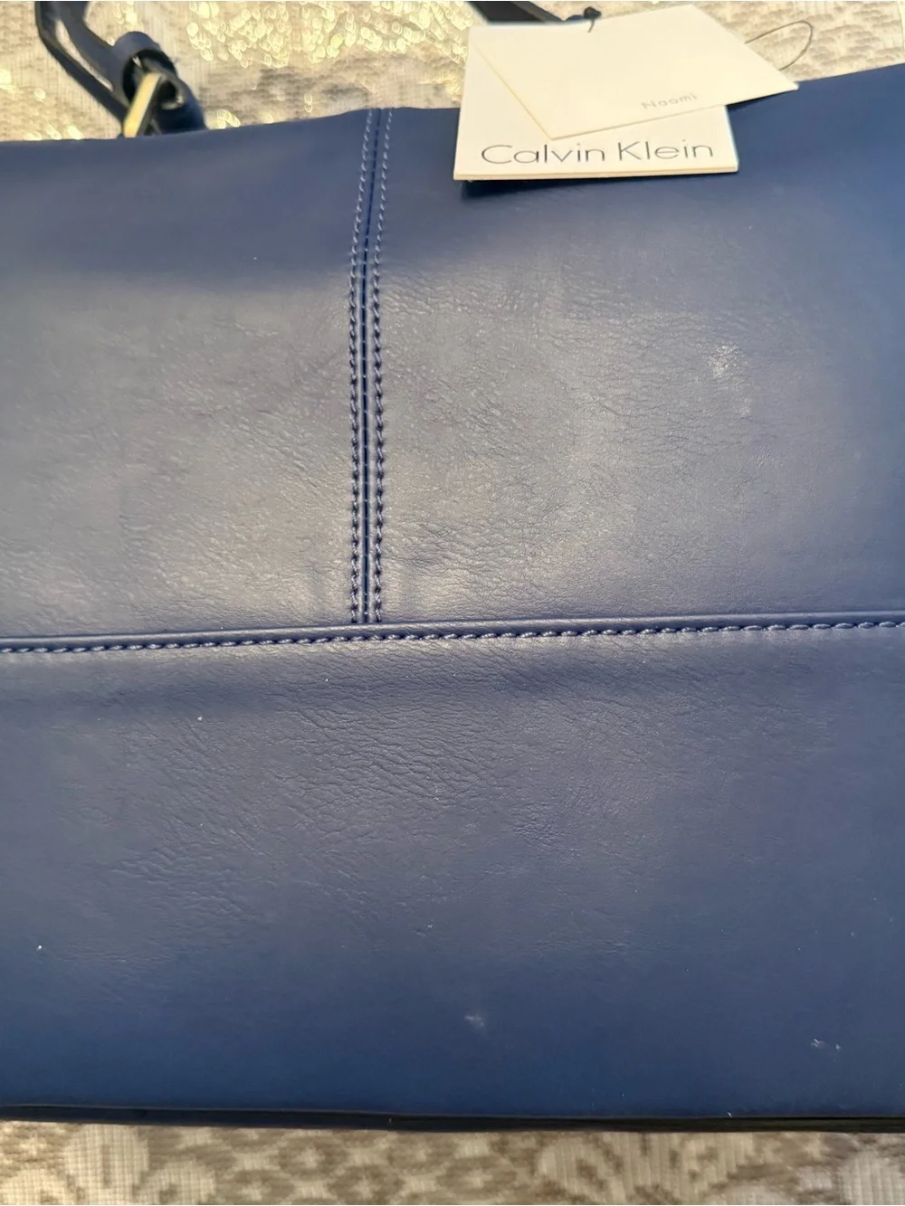 Calvin Klein Cobalt Blue Leather Top-Handle Satchel with Gold Hardware
